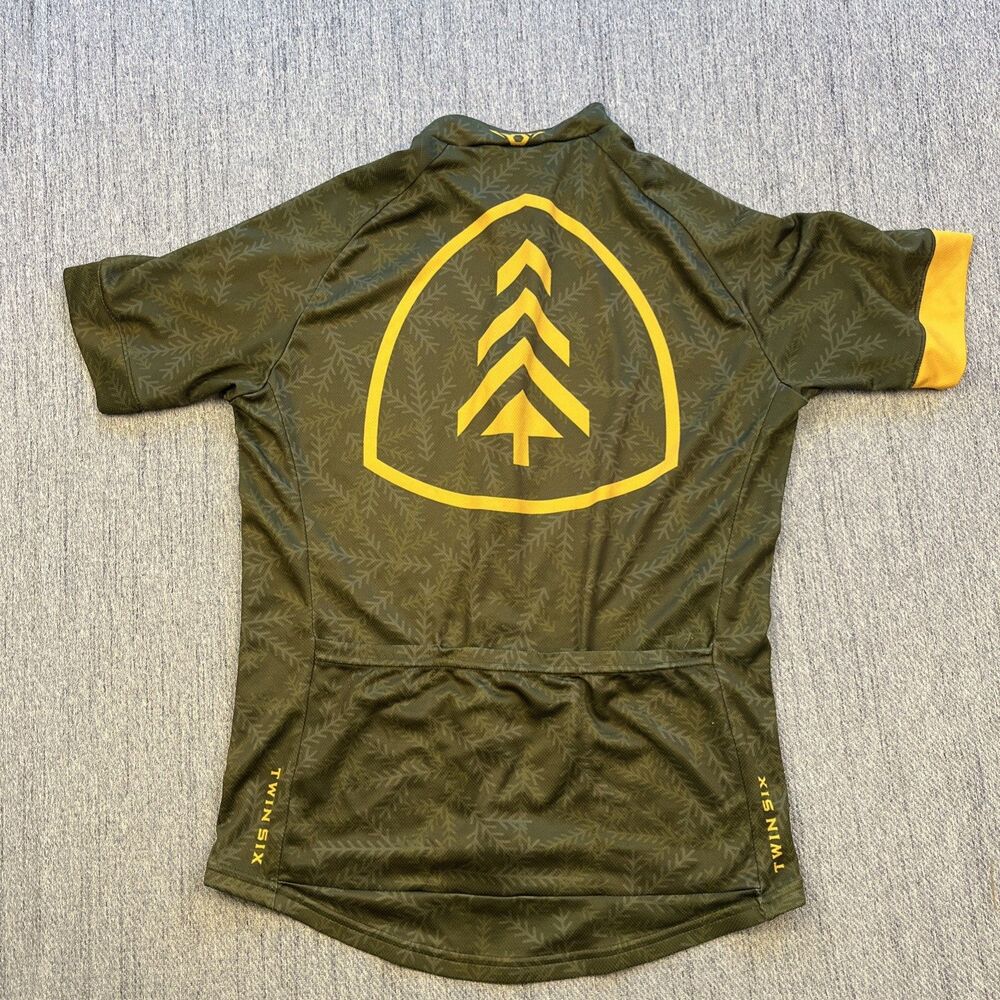Twin Six Cycling Jersey Mens Size Medium M Green Yellow Pine Tree Trail Gravel